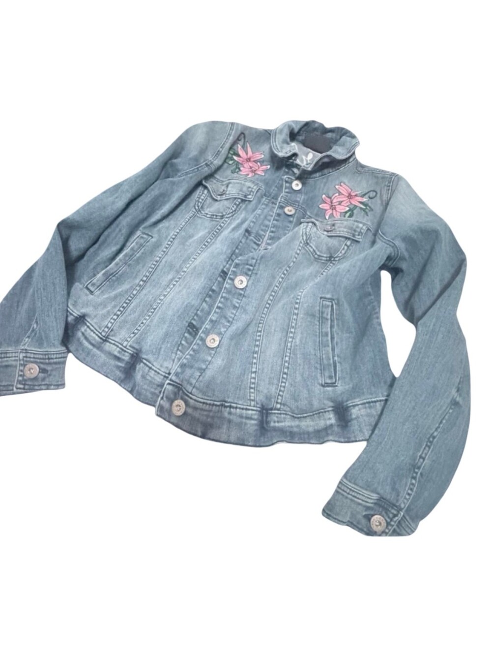 Torrid Fearless Embroidered Tiger Floral Denim Trucker Jacket Medium Wash Plus - Picture 8 of 16